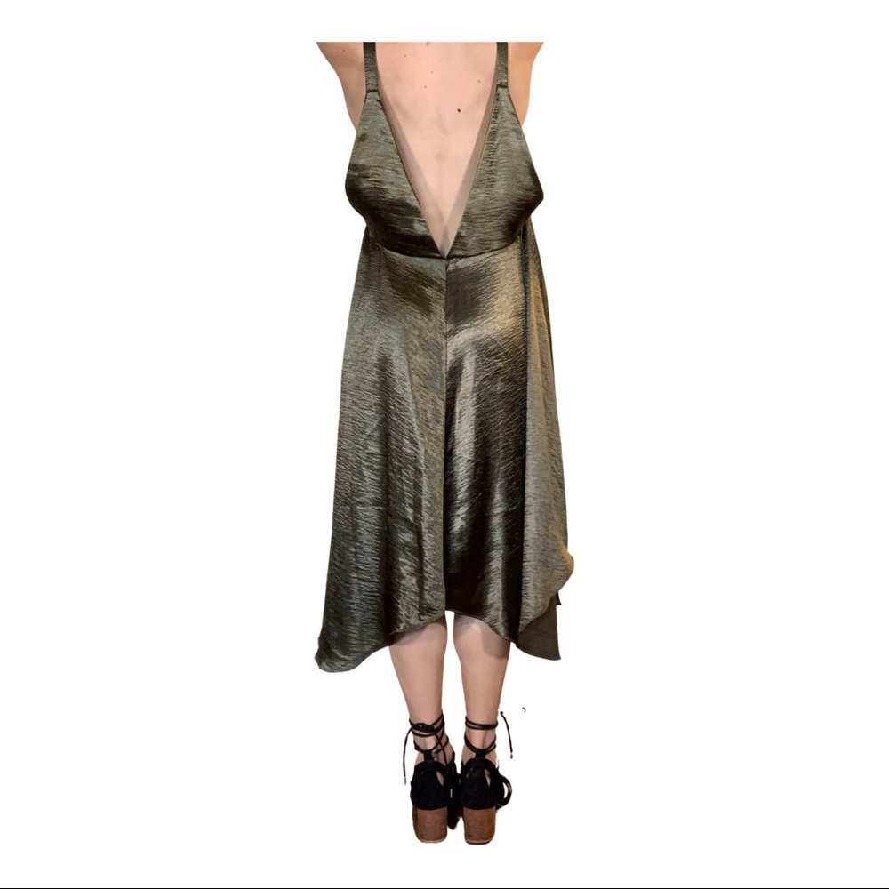 Deep-V Metallic Olive Green Midi Dress by Maeve - Picture 10 of 15